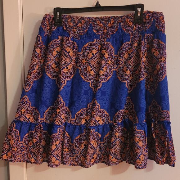 Old Navy Womens Large Blue Orange Graphic Print Cotton Skirt Boho Indie Sz Large - Picture 8 of 9